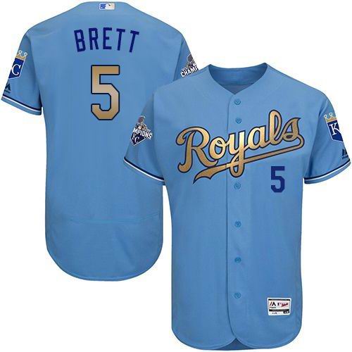 Kansas Royals 5 George Brett skyblue gold Flexbase Authentic Collection men baseball mlb Jersey