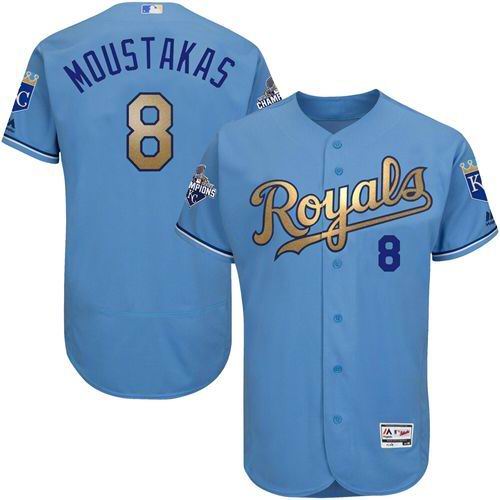 Kansas Royals 8 Mike Moustakas skyblue gold Flexbase Authentic Collection men baseball mlb Jersey