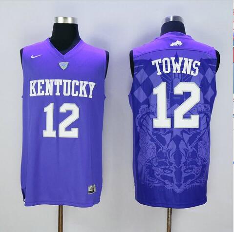 Kentucky Wildcats Towns #12 Purple College Basketball Jerseys