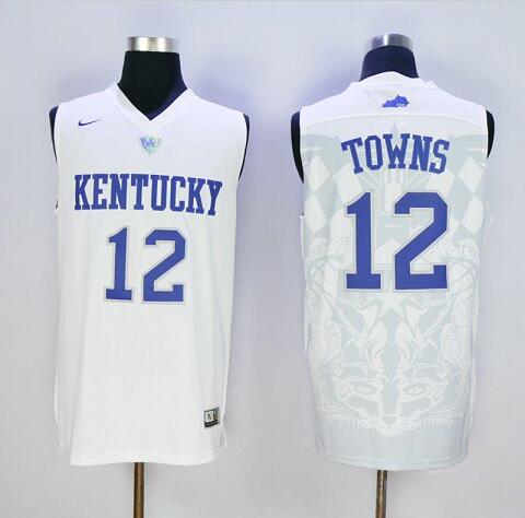 Kentucky Wildcats Towns #12 White College Basketball Jerseys