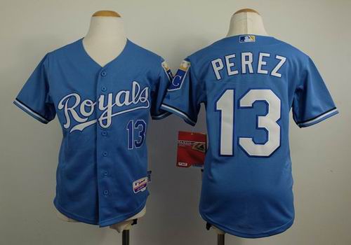 Kid Kansas City Royals 13 Salvador Perez blue jersey