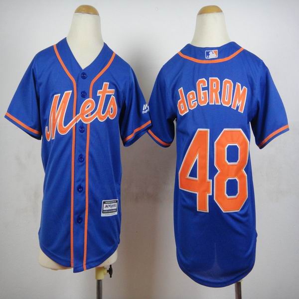 Kid New York Mets Jacob deGrom #48 blue orange mlb jerseys