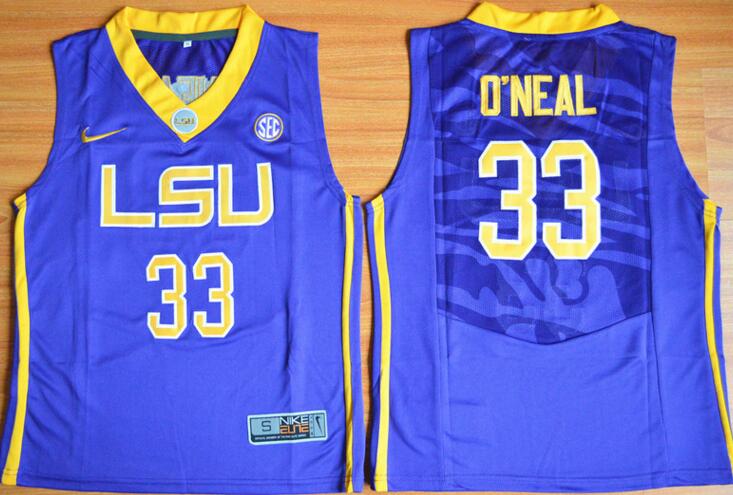 LSU Tigers Shaquille O'Neal 33 purple men NCAA college Football Jerseys
