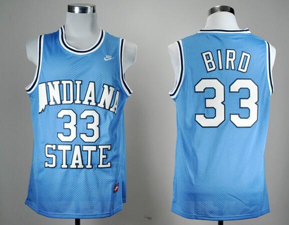 Larry Bird Indiana State Sycamores #33 Blue College Basketball Hardwood Legends Stitched Jerseys