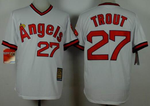 Los Angeles Angels 27 Mike Trout White throwback men baseball mlb Jerseys