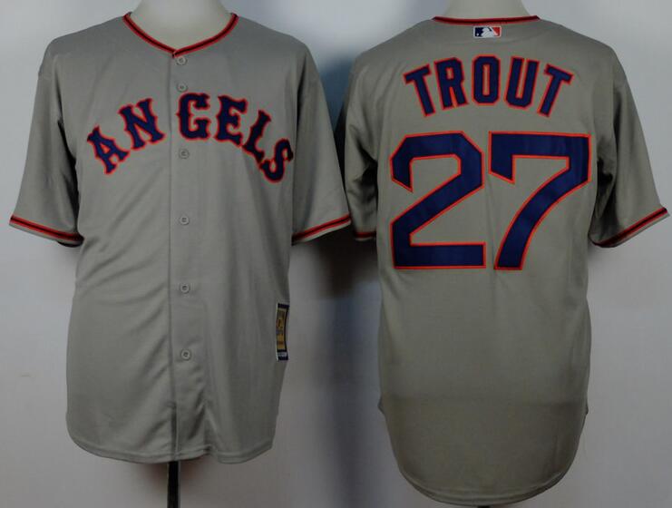 Los Angeles Angels 27 Mike Trout gray throwback men baseball mlb Jerseys