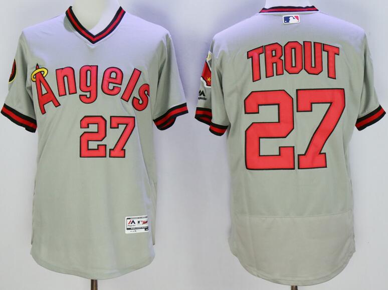 Los Angeles Angels 27 Mike Trout grey elite men baseball mlb jerseys