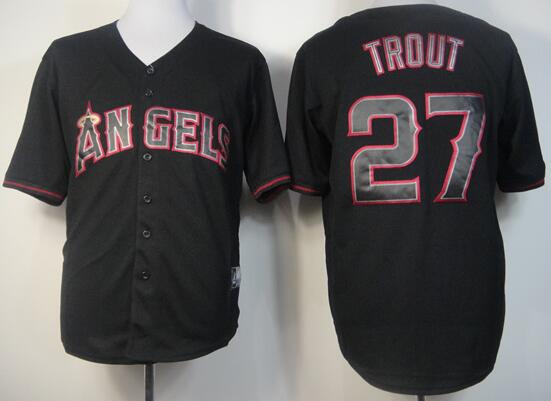 Los Angeles Angels 27 Trout Black Fashion men baseball mlb Jerseys