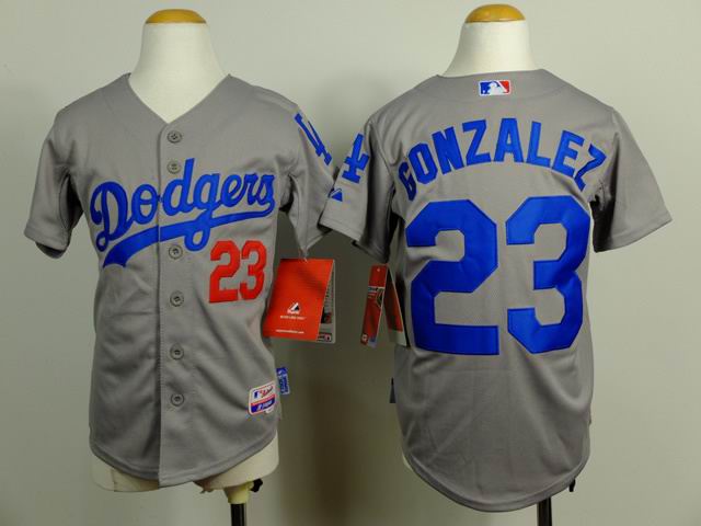 Los Angeles Dodgers #23 Adrian Gonzalez Grey Cool Base Stitched kid Baseball Jersey