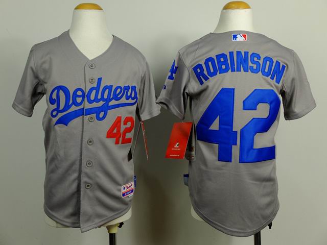 Los Angeles Dodgers #42 Jackie Robinson Grey Cool Base Stitched kid Baseball Jerseys