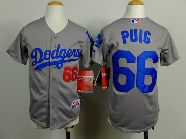 Los Angeles Dodgers #66 Yasiel Puig Grey Cool Base Stitched kid Baseball Jersey