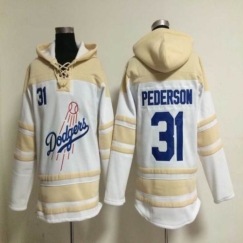 Los Angeles Dodgers 31 Joc Pederson beige baseball Hooded Sweatshirt