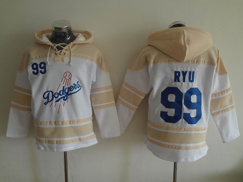 Los Angeles Dodgers 99 Hyun-Jin Ryu white beige baseball Hooded Sweatshirt