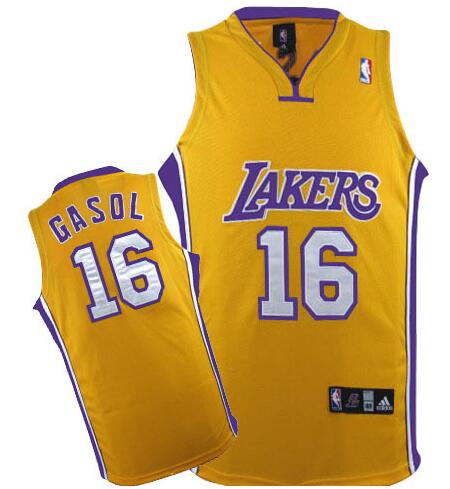 Los Angeles Lakers 16 Pau Gasol yellow adidas men nba basketball jerseys