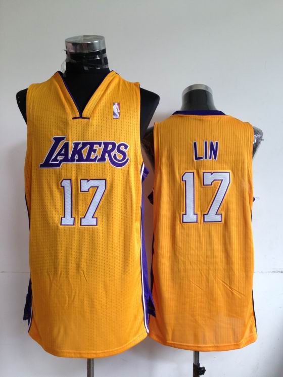 Los Angeles Lakers 17 Jeremy Lin yellow adidas men nba basketball jerseys