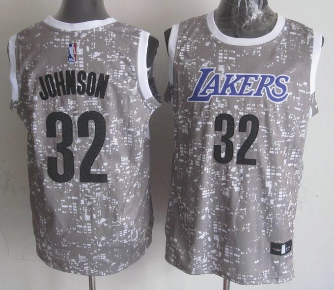 Los Angeles Lakers 32 JOHNSON grey adidas men nba basketball jerseys