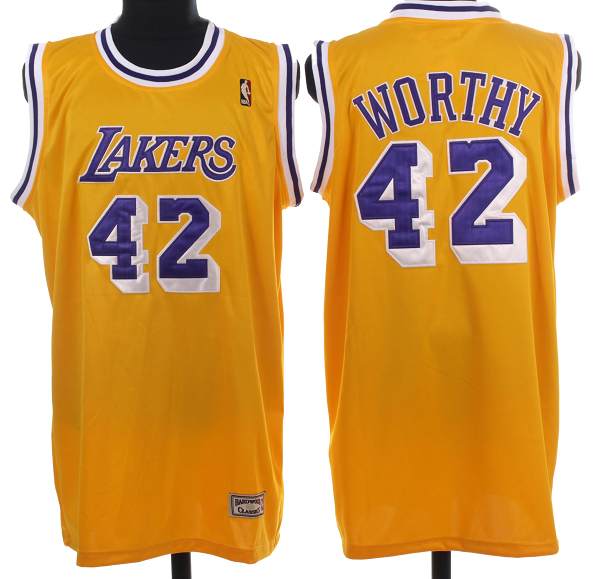 Los Angeles Lakers 42 James Worthy  yellow  adidas men nba basketball jerseys