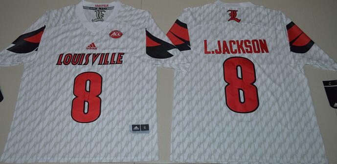 Louisville Cardinals 8 Lamar Jackson white men NCAA college Football Jersey