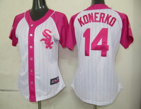 MLB Chicago White Sox 14 Konerko Womens Pink Splash Fashion Jersey