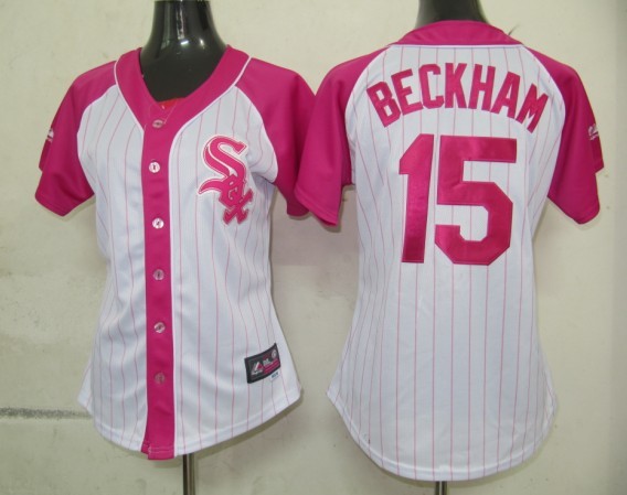 MLB Chicago White Sox 15 Beckhanm Womens Pink Splash Fashion Jersey