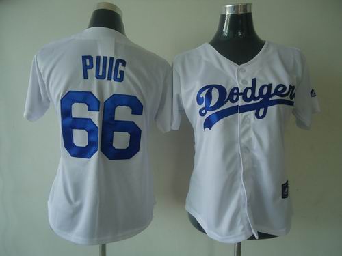 MLB Los Angeles Dodgers 66# PUIG womens White Jersey