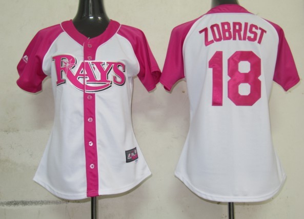 MLB Tampa Bay Rays 18 Zobrist Womens Pink Splash Fashion Jersey