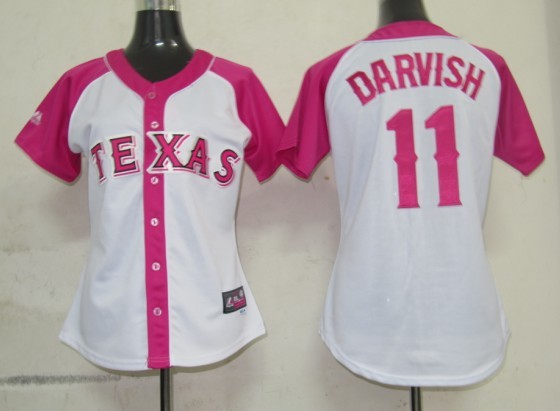 MLB Texas Rangers 11 Darvish Womens Pink Splash Fashion Jersey