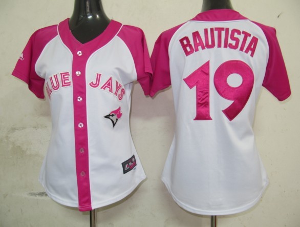 MLB Toronto Blue Jays 19 Bautista Womens Pink Splash Fashion Jersey