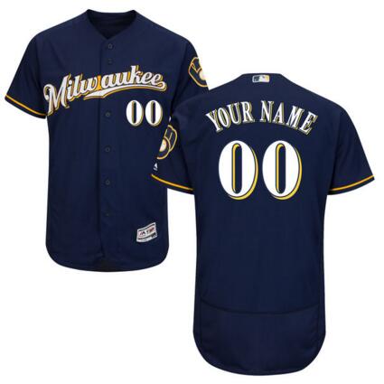 Men's Milwaukee Brewers Majestic Alternate Road Navy Flex Base Authentic Collection Custom Jersey