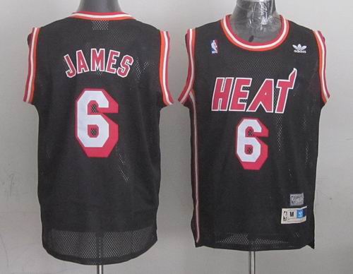 Miami Heat 6 Lebron James Black throwback NBA basketball Jersey