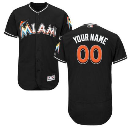 Miami Marlins Majestic Alternate Black Flex Base Authentic Collection Custom Jersey