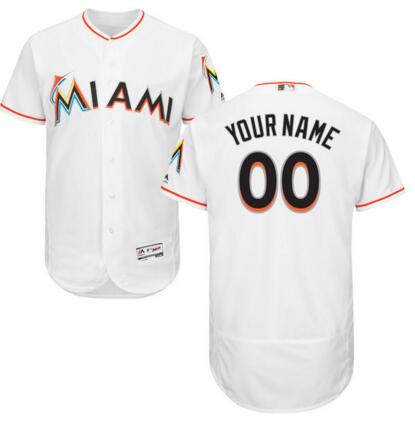 Miami Marlins Majestic Home White Flex Base Authentic Collection Custom Jersey