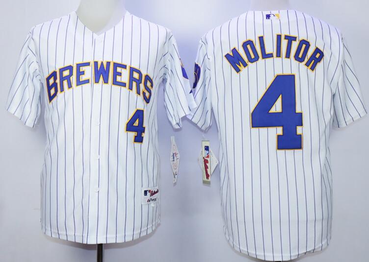 Milwankee Brewers 4 Paul Molitor throwback white blue stripe men baseball mlb jersey