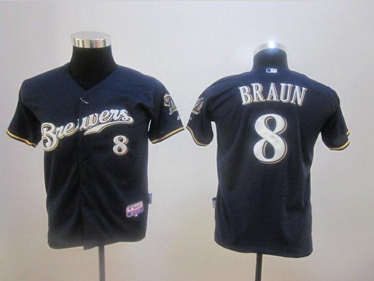 Milwaukee Brewers #8 Ryan Braun Blue MLB Kid Jerseys