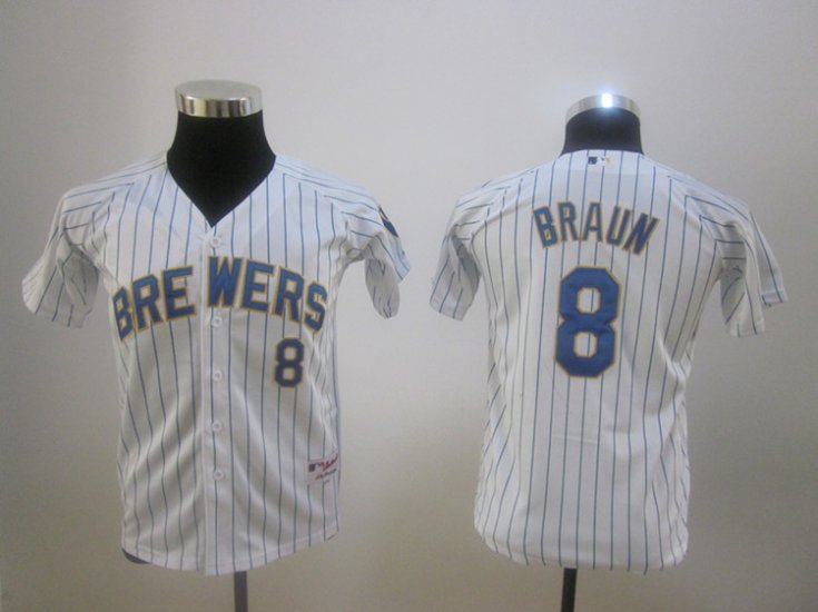 Milwaukee Brewers #8 Ryan Braun MLB Kid Jerseys Blue Strip