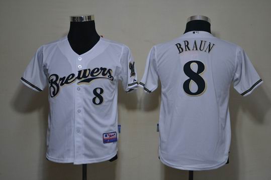 Milwaukee Brewers #8 Ryan Braun White MLB Kid Jerseys