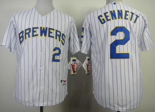 Milwaukee Brewers 2 Scooter Gennett white blue stripe men baseball mlb Jerseys