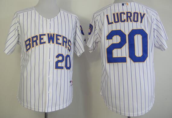 Milwaukee Brewers 20 Jonathan Lucroy White blue stripe baseball MLB Jerseys