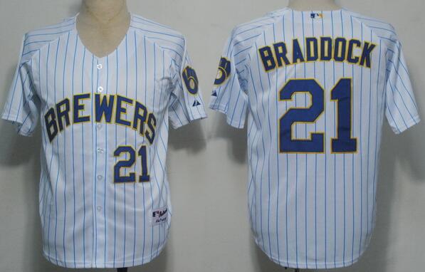 Milwaukee Brewers 21 Braddock white stripe men mlb baseball jerseys