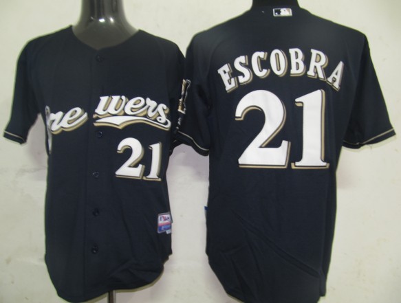 Milwaukee Brewers 21 Escobra Dark Blue men baseball mlb Jerseys