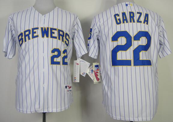 Milwaukee Brewers 22 Matt Garza white stripe men mlb baseball jerseys