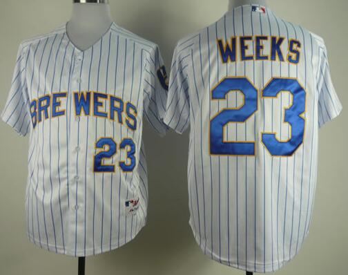 Milwaukee Brewers 23 Weeks white stripe men mlb baseball jerseys