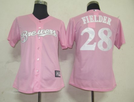 Milwaukee Brewers 28 Prince Fielder Pink MLB Women Jerseys