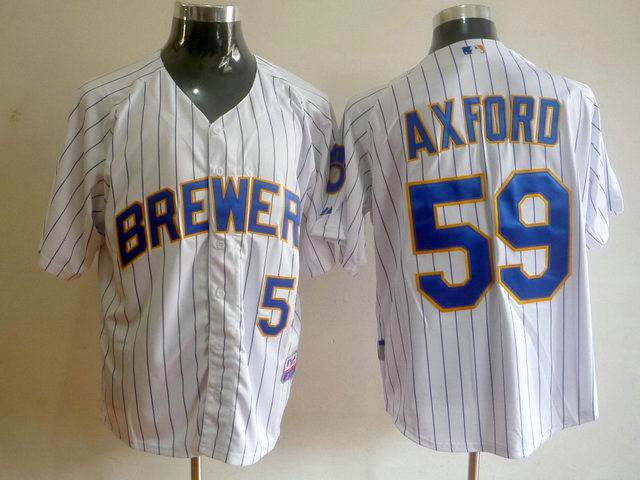 Milwaukee Brewers 59 John Axford White men baseball mlb Jersey(blue strip)