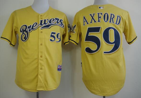 Milwaukee Brewers 59 John Axford yellow men baseball mlb Jersey