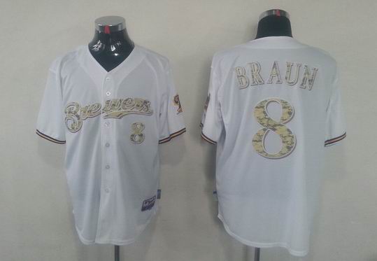 Milwaukee Brewers 8 BRAUN white camo men baseball mlb Jerseys