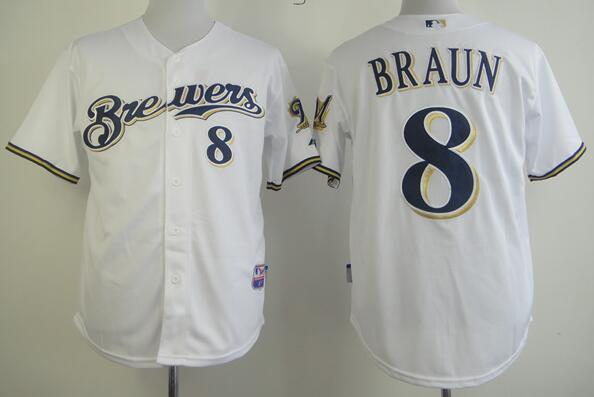 Milwaukee Brewers 8 Ryan Braun white men baseball mlb Jerseys