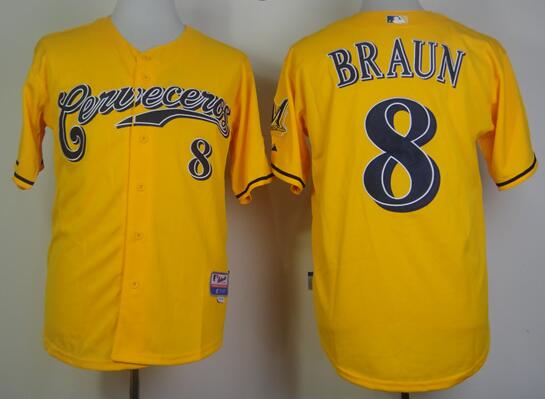 Milwaukee Brewers 8 Ryan Braun yellow men baseball mlb Jerseys