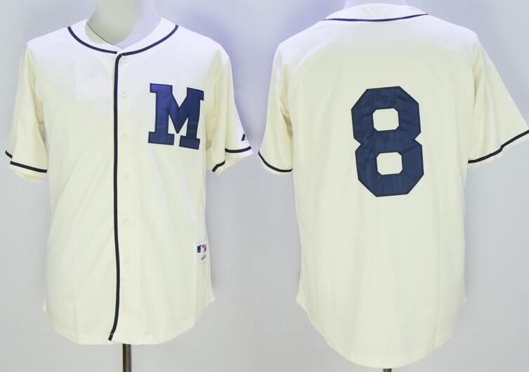 Milwaukee Brewers 8 white blank  men baseball mlb jerseys