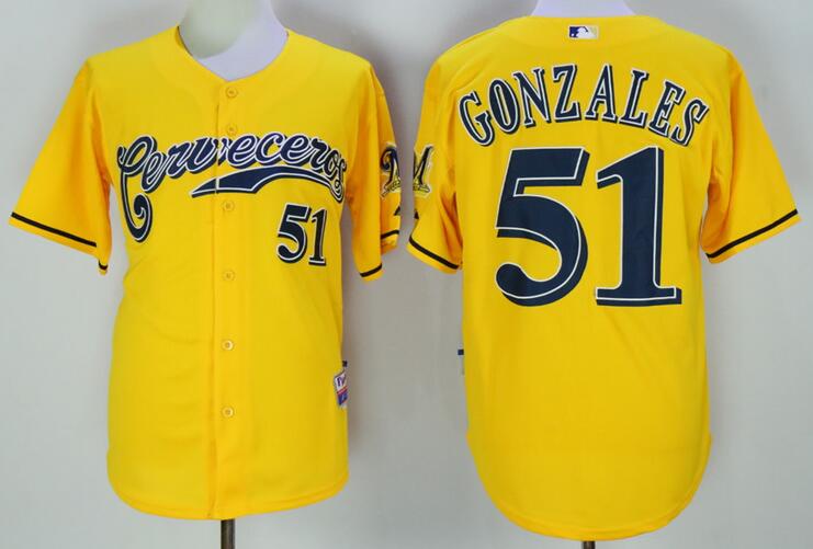 Milwaukee Brewers GONZALES 51 yellow MLB Jerseys